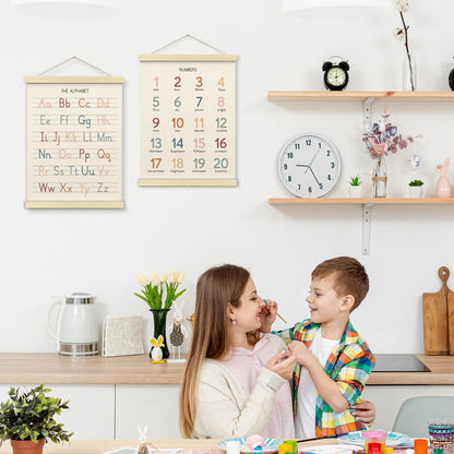 BONETAT Numbers alphabet poster for Nursery Toddlers, Play Room Wall Decor, ABC Wall Chart, Wall Hanging Decor for Toddler Playroom Decor Kids Wall Decor, Wooden Alphabet Banner-A02