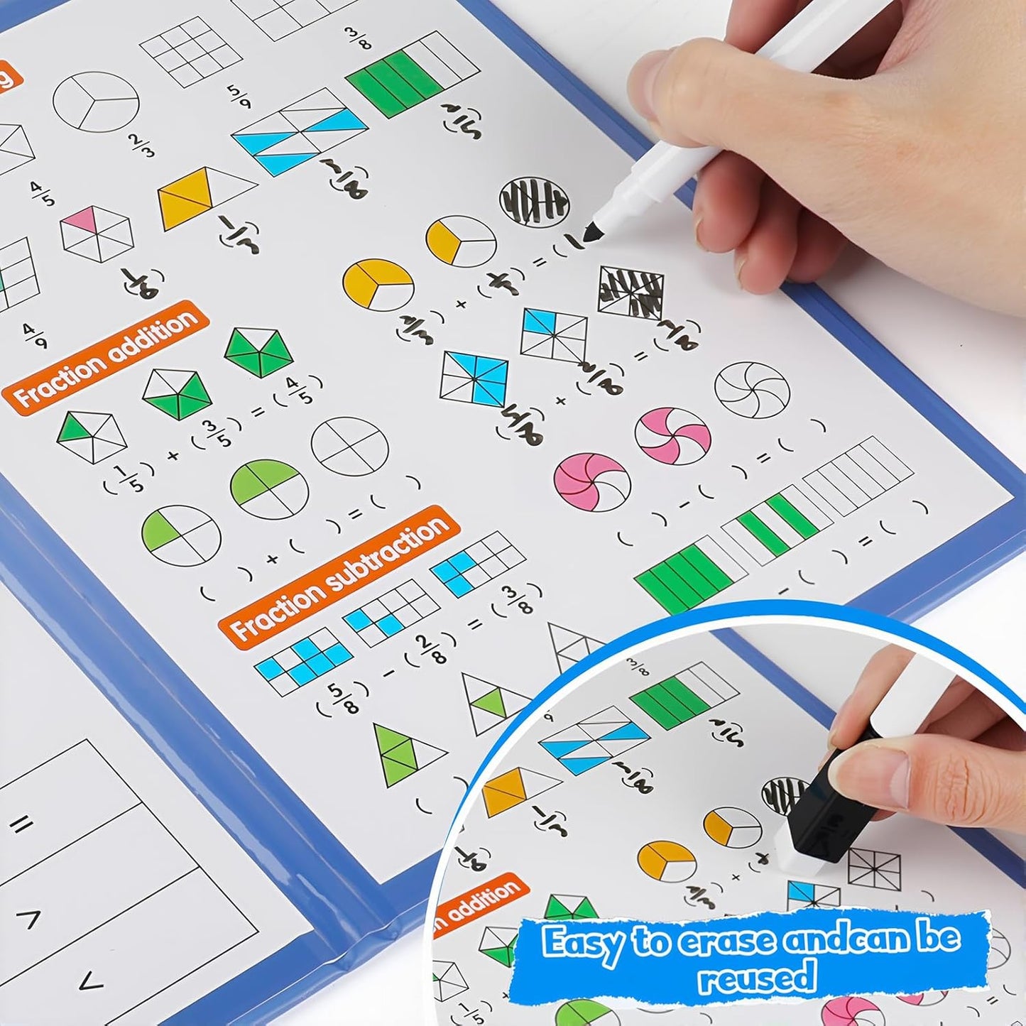 Magnetic Fraction Demonstration Book,Magnetic Fraction Tiles & Fraction Circles Set,Math Manipulatives for Elementary School,Montessori Fraction Manipulatives Learning Educational Puzzle Toys for Kids