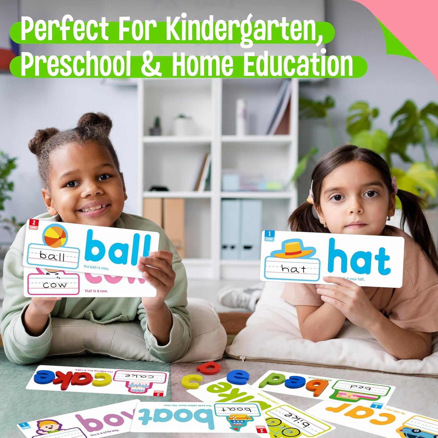 82PCS CVC & CVCC, CCVC Words Builders, 30 Double-Sided Cards & 52 Wooden Lowercase Letters, 2 Levels See & Spell Learning Tool STEM Educational Activities for 3 Years Old Boys and Girls