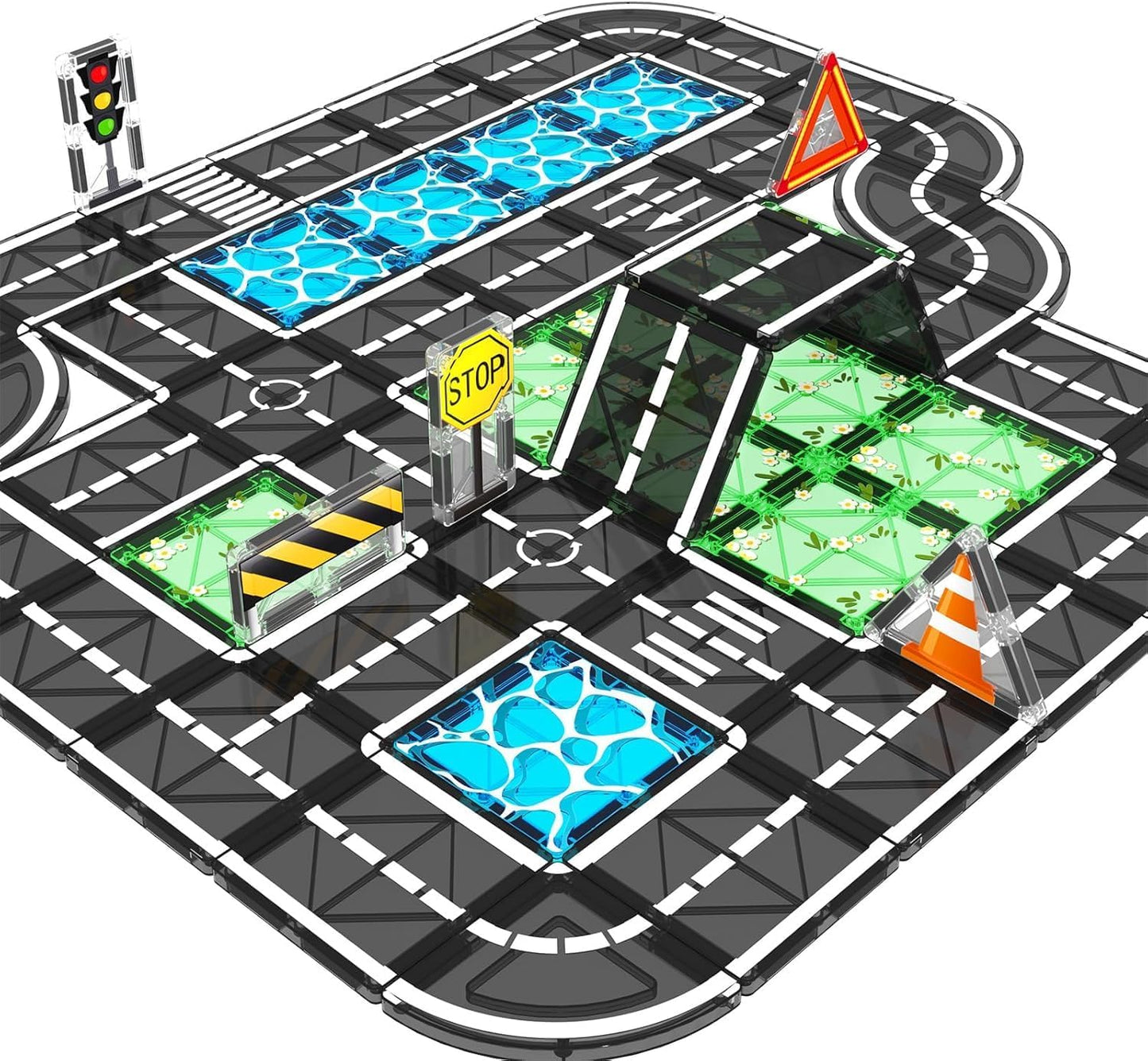 Magnetic Tiles, Magnetic Blocks Engineering Construction Vehicle Road Set, Toddler Toys for 3 4 5 Year Old Boys Girls Montessori Preschool Classroom Must Haves STEM Educational Kids Toys Birthday Gift