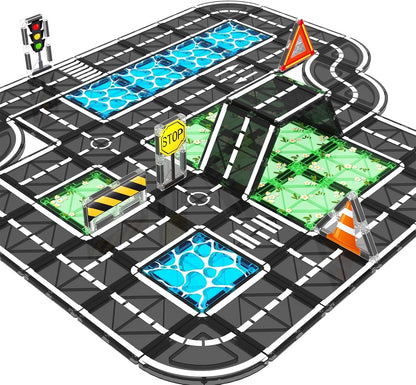 Magnetic Tiles, Magnetic Blocks Engineering Construction Vehicle Road Set, Toddler Toys for 3 4 5 Year Old Boys Girls Montessori Preschool Classroom Must Haves STEM Educational Kids Toys Birthday Gift