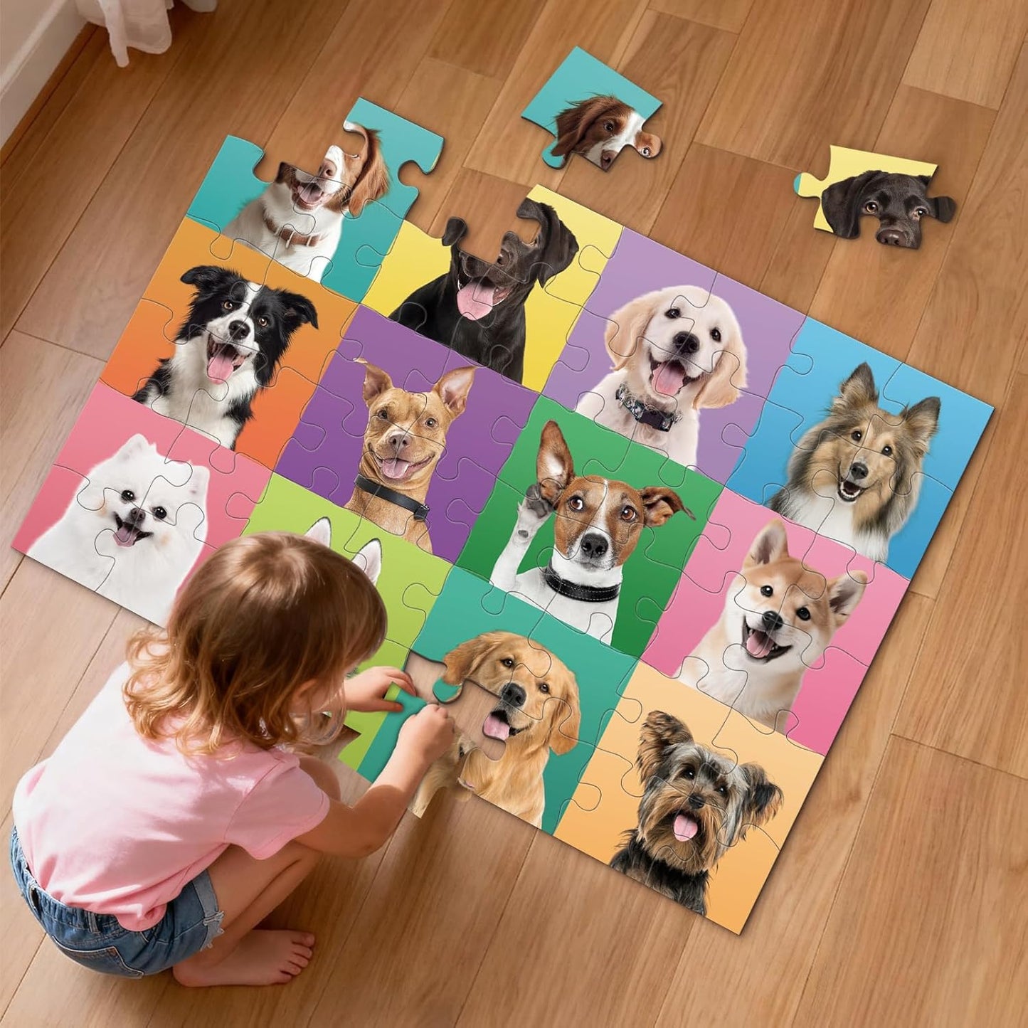 Jumbo Floor Puzzle for Toddlers, 48 Piece Puzzle Educational for Kids, 3 x 2 Feet Gaint Toy (Puppies)