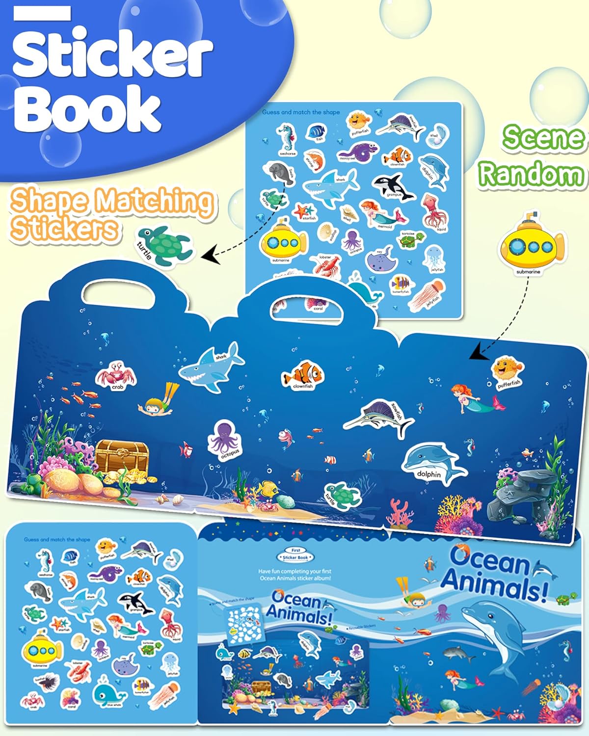 Benresive Reusable Sticker Books for Toddlers, Fun Travel Stickers for Kids, Toddler Sticker Book, Crafts Activities for Toddlers, 3 and Up Birthady Gifts - Vehicle