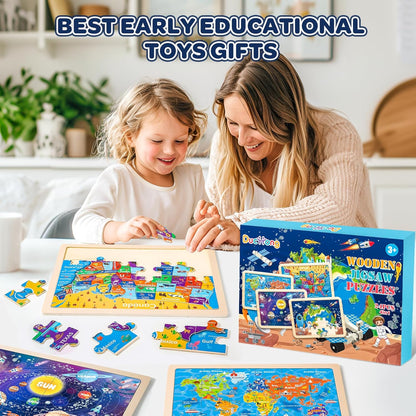 Puzzles for Kids Ages 4-6, 4 Packs 24 Pcs Wooden Jigsaw Puzzles for Toddlers Ages 2-4, Preschool Educational Vehicle Puzzle Toys Gifts for 3 4 5 6 Boys Girls