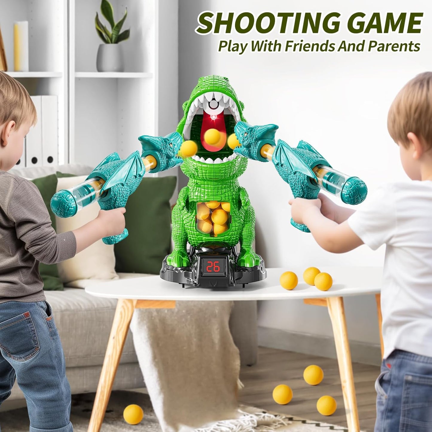 JUKUDAHU Dinosaur Shooting Boy Toys for Kids Age 3 4 5 6 7 8 - Moveable Shooting Game with Scoreboard, Light and Sound, 12 Foam Balls, Boy Toddler Toys 5-7 6-8 8-10, Competition Game Gifts (Green)
