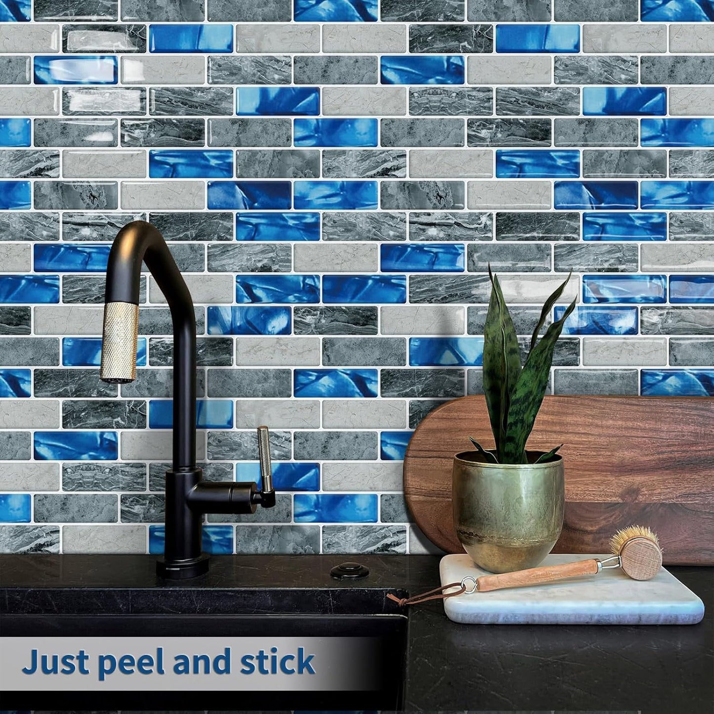 Thick Green Peel and Stick Tile Backsplash 12"x12" Self Adhesive Wall Marble Tiles for Kitchen (10-Sheet)