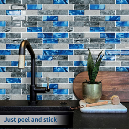 Thick Green Peel and Stick Tile Backsplash 12"x12" Self Adhesive Wall Marble Tiles for Kitchen (10-Sheet)
