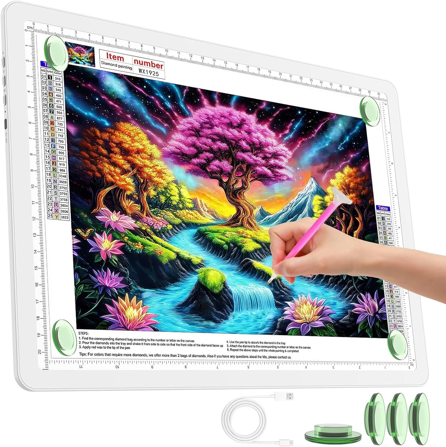 TOHETO Rechargeable A3 Light Pad for Diamond Painting, Ultra Bright Tracing Light Box for Drawing, Wireless Lightbox for Tracing and Drawing, Cordless Diamond Art Light Board for Sketching (Black)