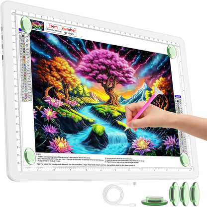 TOHETO Rechargeable A3 Light Pad for Diamond Painting, Ultra Bright Tracing Light Box for Drawing, Wireless Lightbox for Tracing and Drawing, Cordless Diamond Art Light Board for Sketching (Black)