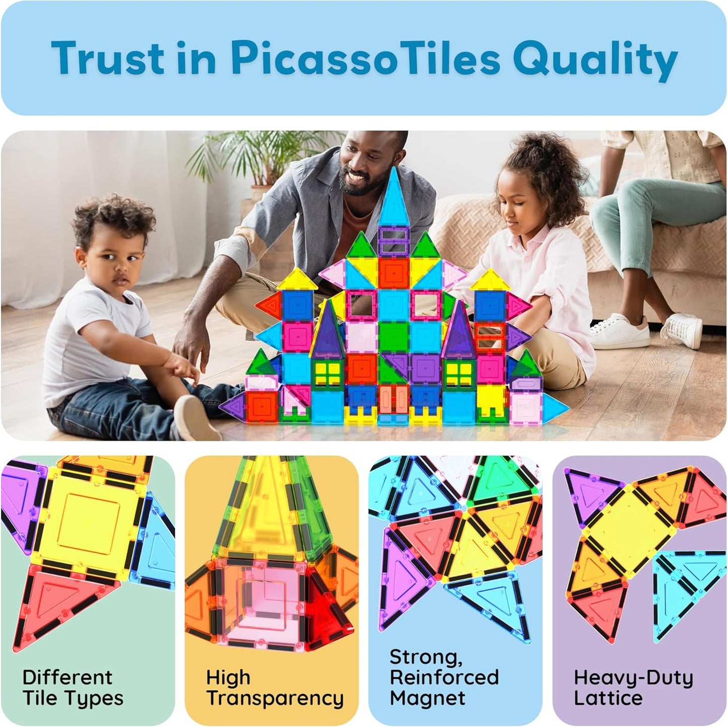 PicassoTiles Magnetic Building Block Set Geometry Shape Magnet Tiles Construction Toy STEM Learning Kit Educational Playset Playboard Pretend Play Stacking Blocks Child Brain Development PT16