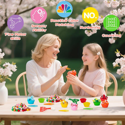 EZdhuawuse Summer Sensory Bin Fillers - 268P Fine Motor Toy Counting Sorting Set for Kid Birthday Easter Gift, Felt Phrases Heart Colorful Pom Poms Cup Clip for Preschool Education Activities