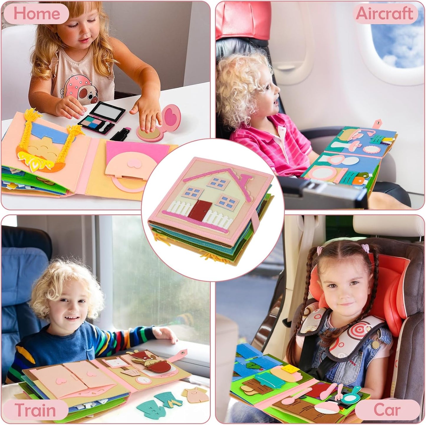 Montessori Busy Book , Felt Quiet Book for Baby, Preschool Early Learning Educational Toys for Kids Age 3 4 5 6 Years, Develops Fine Motor Skills,Toddlers Activities Toy for Airplane Car Travel