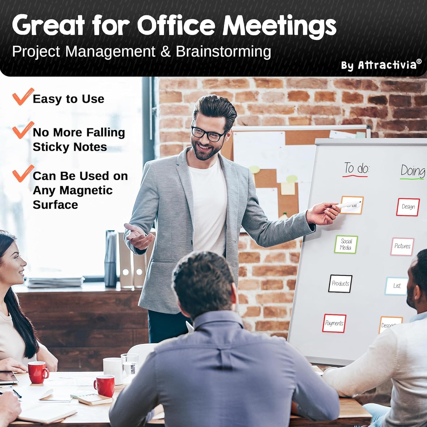Attractivia Dry Erase Magnetic Labels 7.3 x 5.6 in, Dry Erase Magnets, 20-Pack, White Erasable Write-On All-Purpose Labels, for Office, Education, Home, Whiteboard