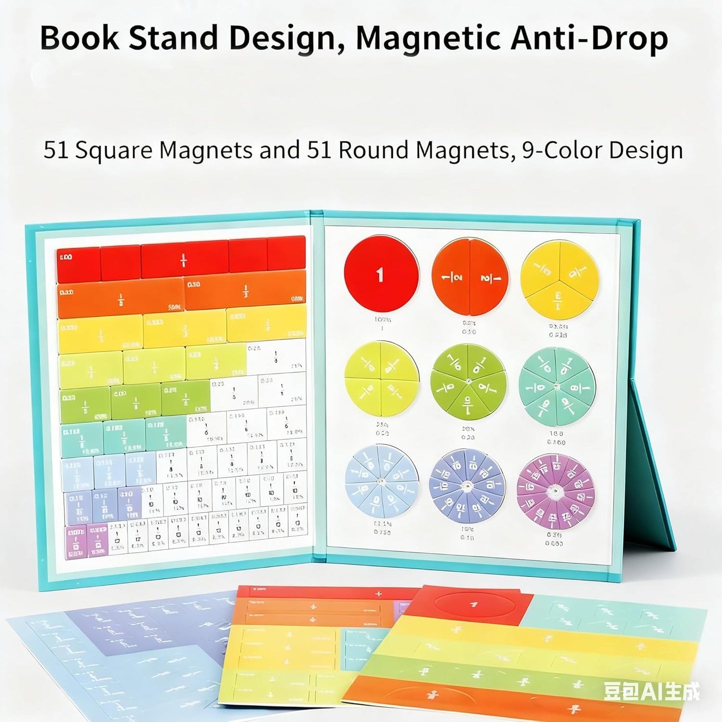 Magnetic Fraction Playbook, 103 PCS Magnetic Fraction Tiles Fraction Magnets for Elementary School Math Learning Toys for Kids Fraction manipulatives Magnetic Fraction Demonstration Book