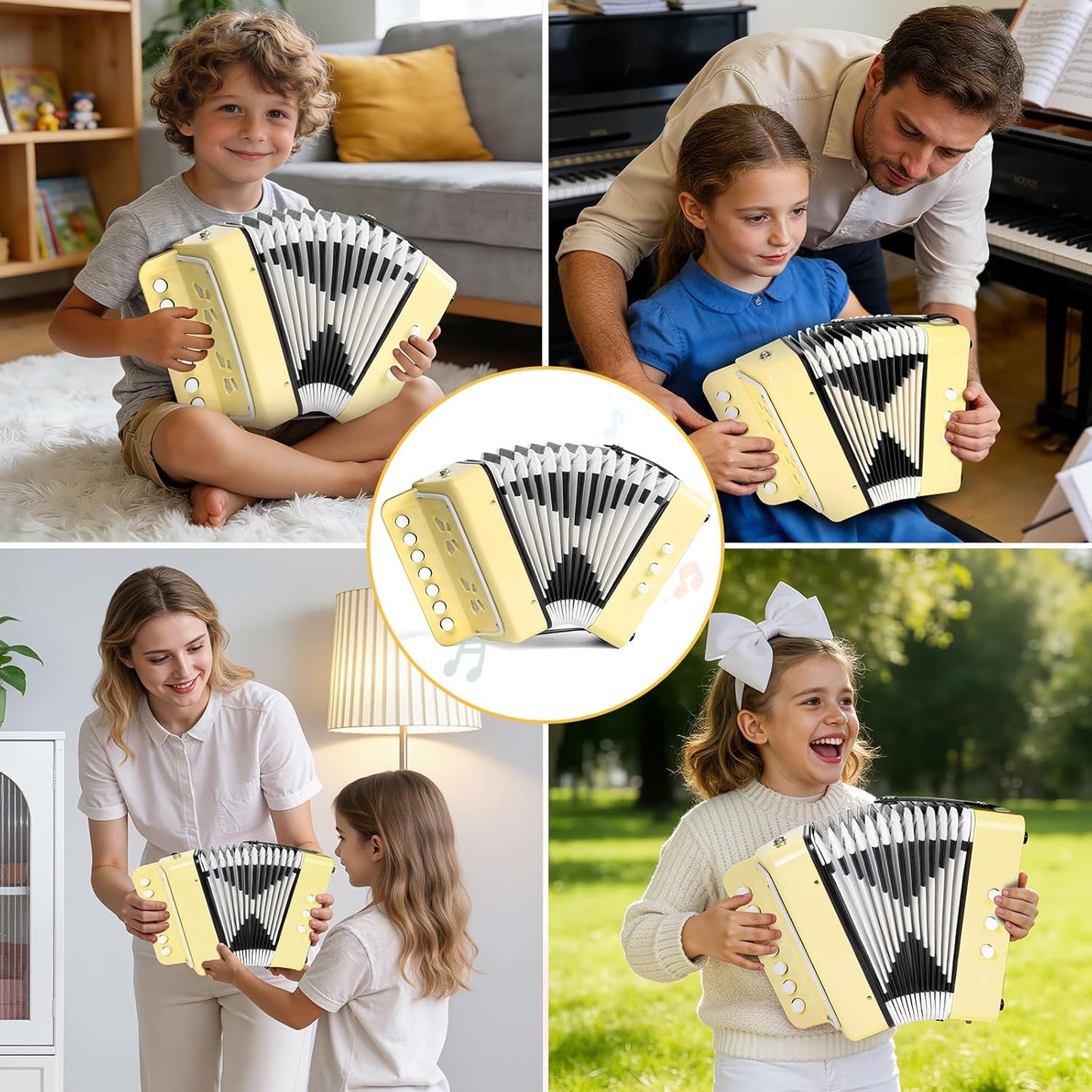 10 Keys Kids Accordion, Horse Button Accordion Toys Accordian Mini Musical Instruments Button for Child Children Kids Toddlers Beginners (Light Pink)