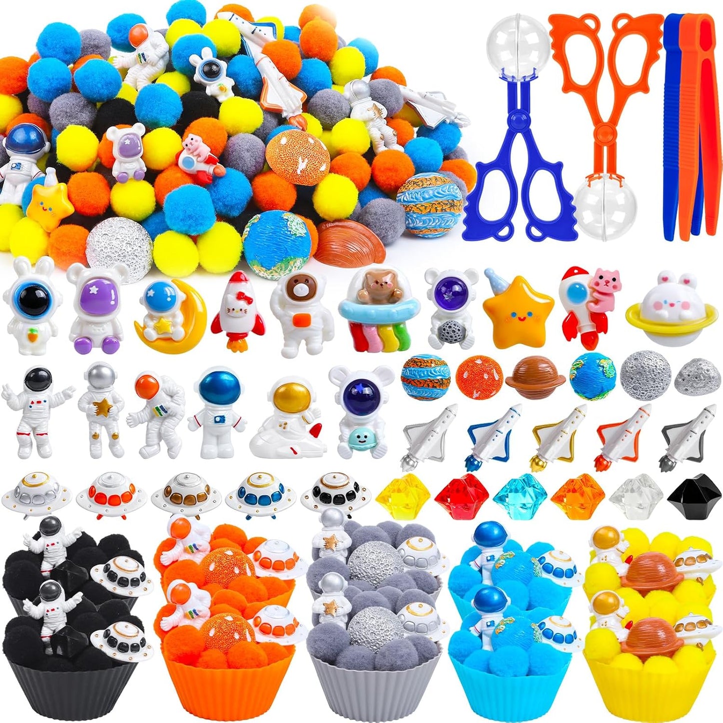 307 Pcs St. Patrick's Day Sensory Bin Filler Shamrock Fine Motor Sensory Bin Items Includes Pom Poms Irish Shamrock St. Patrick's Hat Resin Animals for Counting Sorting Training