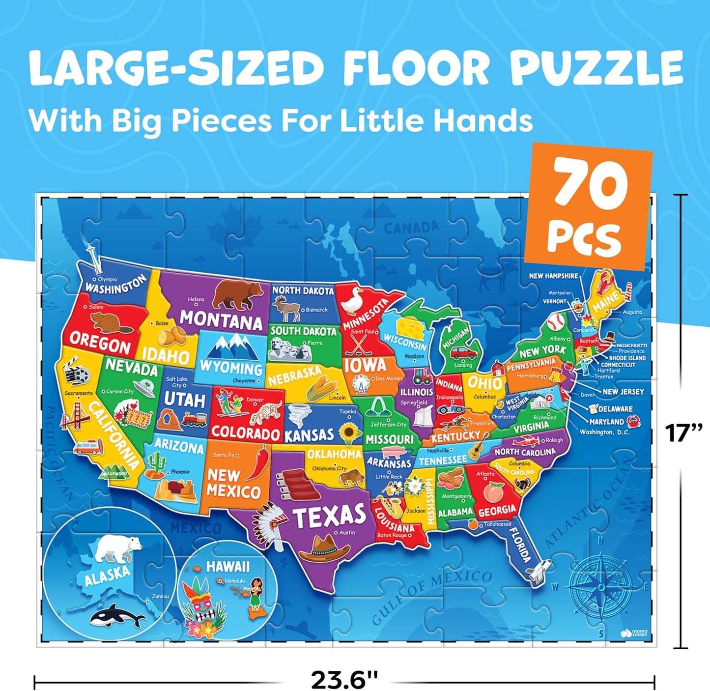 World Map Puzzle for Kids - 75 Piece - World Puzzles with Continents - Childrens Jigsaw Geography Puzzles for Kids Ages 4-8, 5, 6, 7, 8-10 Year Olds - Globe Atlas Puzzle Maps Learning Games Gifts