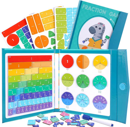 Magnetic Fraction Educational Puzzle, Magnetic Fraction Demonstration Book, Fraction Tiles & Circles, Montessori Math Manipulatives for Elementary School, Fraction Learning Toys for Kids
