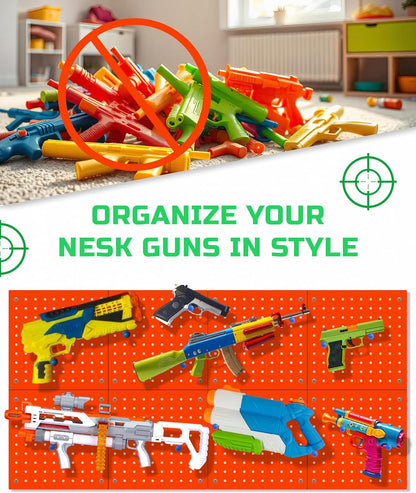 Skywin Wooden Pegboard for Nerf Gun Storage, Nerf Gun Wall Mount Eagle Shape, Compatible with All Blasters, Rack for Wall Organization - Birthday Gift for Kids (Orange)