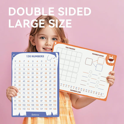 Dotimo 10 PCS Small Dry Erase Boards and Math Manipulatives - Reusable 12"x9" Double Sided Whiteboard with Number Line, 130 Numbers Chart for Classroom Homeschool