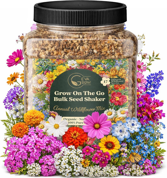 Mini Wildflower Seed Shaker - Save The Bees Seed Mix, by GevaGrow | 80,000+ Seeds | Pollinator & Bee Attracting Flower Seeds Bulk for Planting in Pots & Outdoor Gardens | 2 Ounce