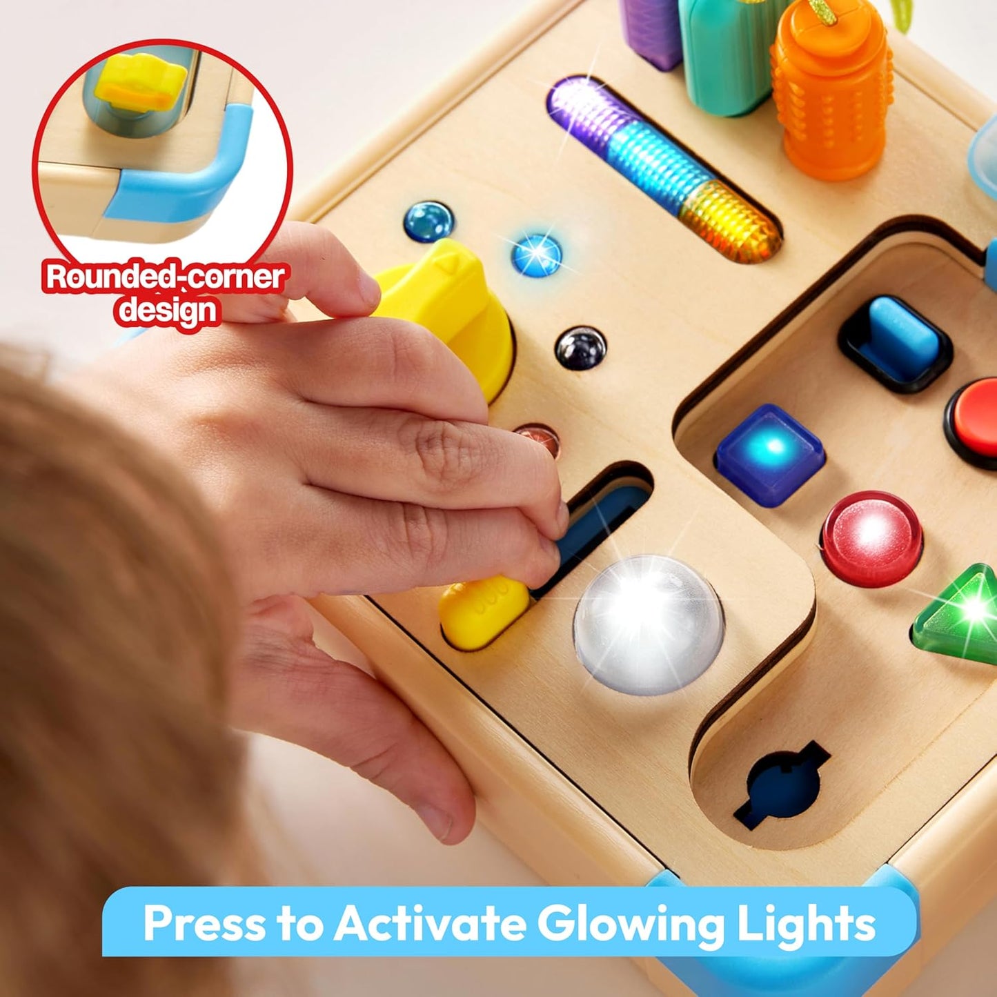 lalalark JOVA Electronic Busy Board – Montessori Learning Toddler Toy with 15 LED Light & 9 Sounds, 5 Switches & Plugs, Travel Toys Sensory Activity Board for 1 2 3 Years Old Boy & Girl Birthday Gift