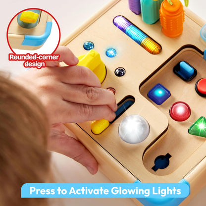 lalalark JOVA Electronic Busy Board – Montessori Learning Toddler Toy with 15 LED Light & 9 Sounds, 5 Switches & Plugs, Travel Toys Sensory Activity Board for 1 2 3 Years Old Boy & Girl Birthday Gift