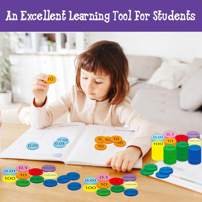 Hebayy 250 PCS EVA Place Value Disks, 10 Values Counting Chips Color-Coded Soft Place Value Chips Decimals to Whole Numbers Counting Chips Early Math Learning for Elementary School
