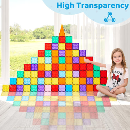 Ryoichi 138PCS Magnetic Tiles Set with 2 Cars, STEM Educational Construction Building Blocks & Montessori Learning Toys for Kids Ages 3-9+ Years