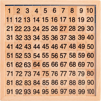 Wooden Math Learning Board Toy, Montessori 1-100 Consecutive Numbers Wooden Hundred Digital Board, Educational Game for Kids with Storage Bag