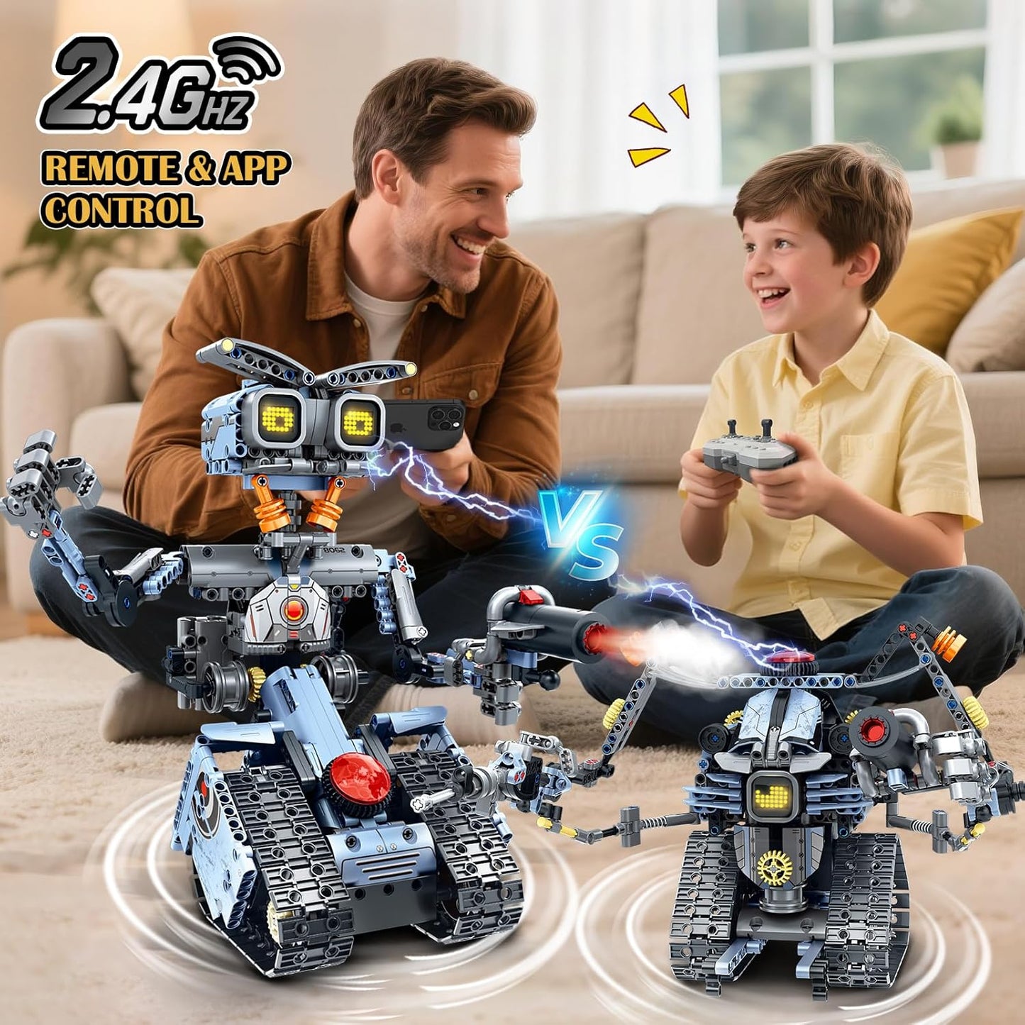 HiWEEGO Changeable LED Eyes Robot Building Set- 5 in 1 Remote & App-Controlled Robotic Building Block RC Elephant/Bulldozer/Tank/Tracked Model Kit Toys Gift for Kids Boys Girls Teens Age 12+ Years Old