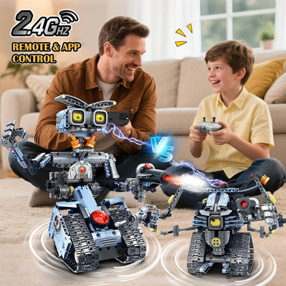 HiWEEGO Changeable LED Eyes Robot Building Set- 5 in 1 Remote & App-Controlled Robotic Building Block RC Elephant/Bulldozer/Tank/Tracked Model Kit Toys Gift for Kids Boys Girls Teens Age 12+ Years Old