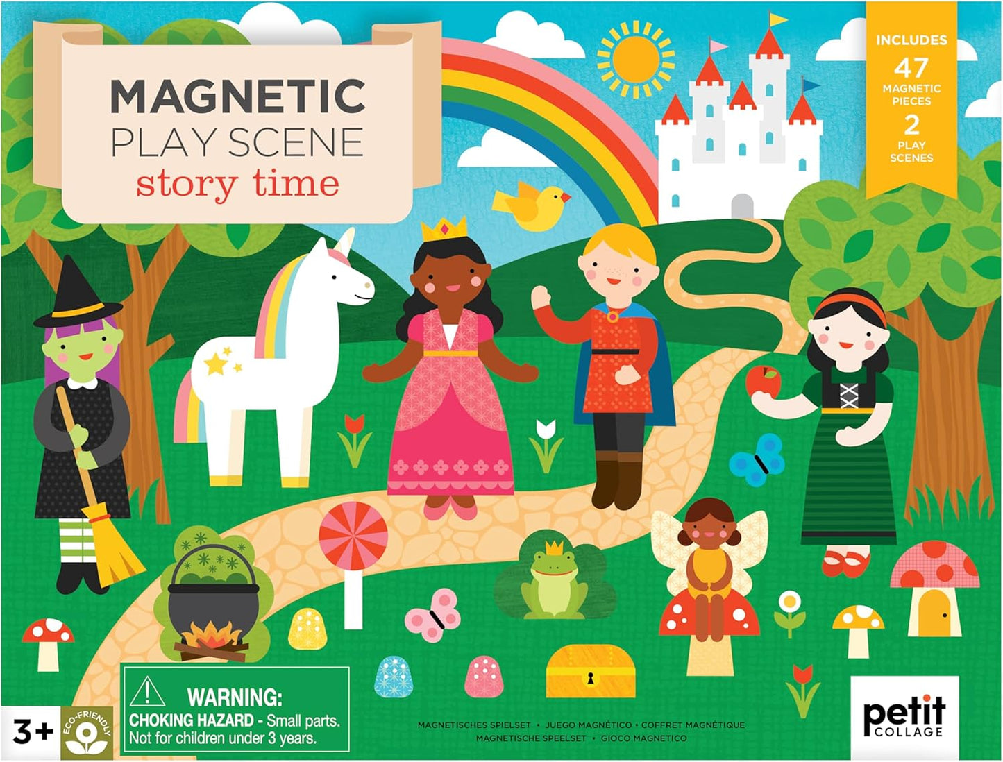 Petit Collage: Animal Friends Magnetic Game Board with Mix & Match, Ideal for Ages 3+, Includes Mag Play Scene Treehouse Party, 74 Count