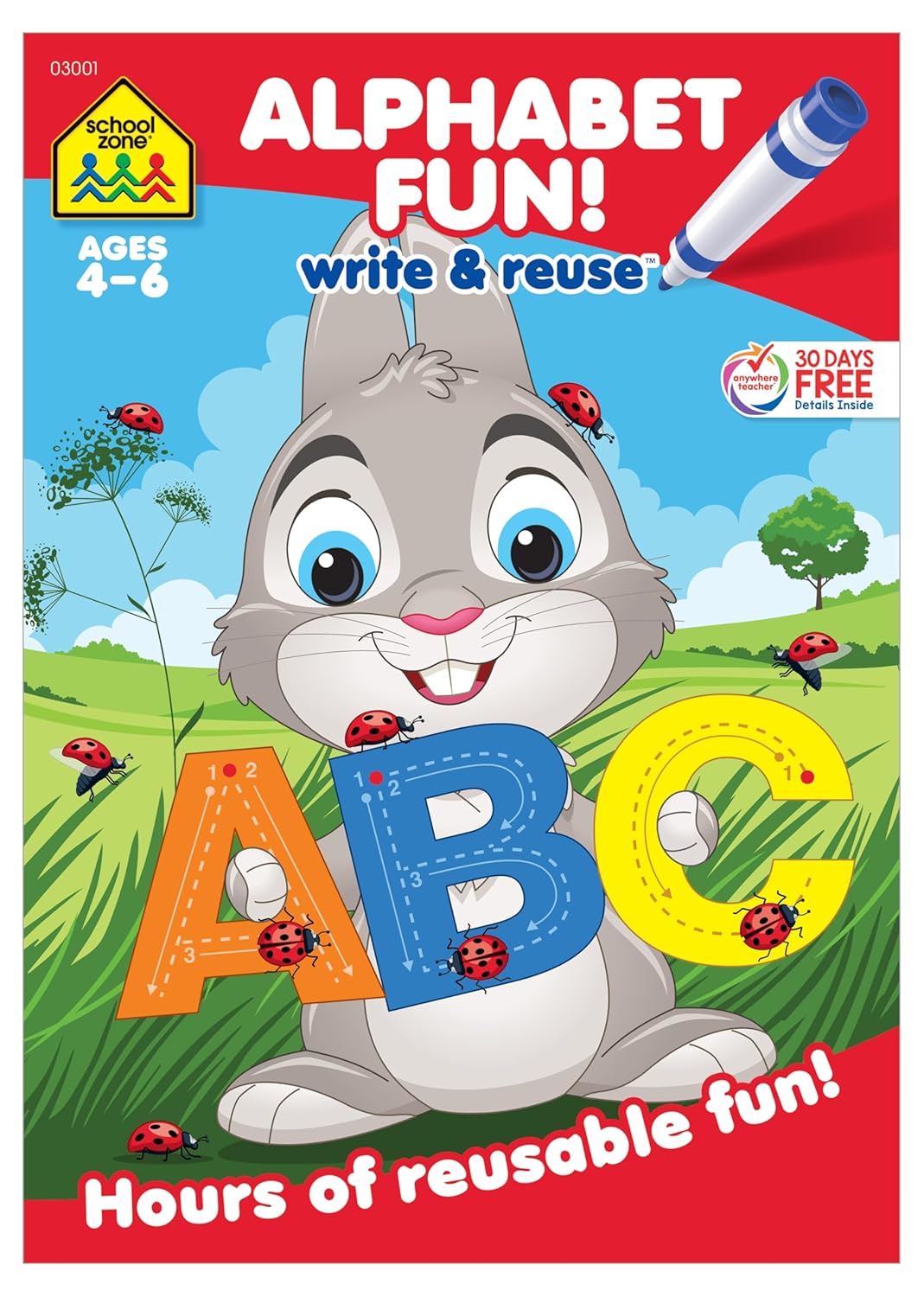 School Zone Alphabet Fun! Write & Reuse Workbook: 26 Wipe-Clean Pages, Preschool, Kindergarten, Write-On Learning, Write and Wipe, Alphabetical Order, Phonics, Printing & Tracing Letters, Ages 4-6