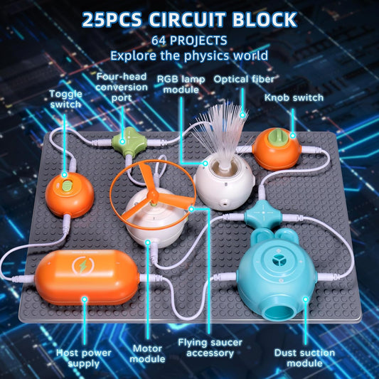 Electronic Circuit Building Blocks STEM Toy, 31PCS Modules with Fan, RGB Light & Vacuum Device, 118 DIY Projects, No Welding Tool-Free Science Kit, Gift for Kids Boys Girls 3-12