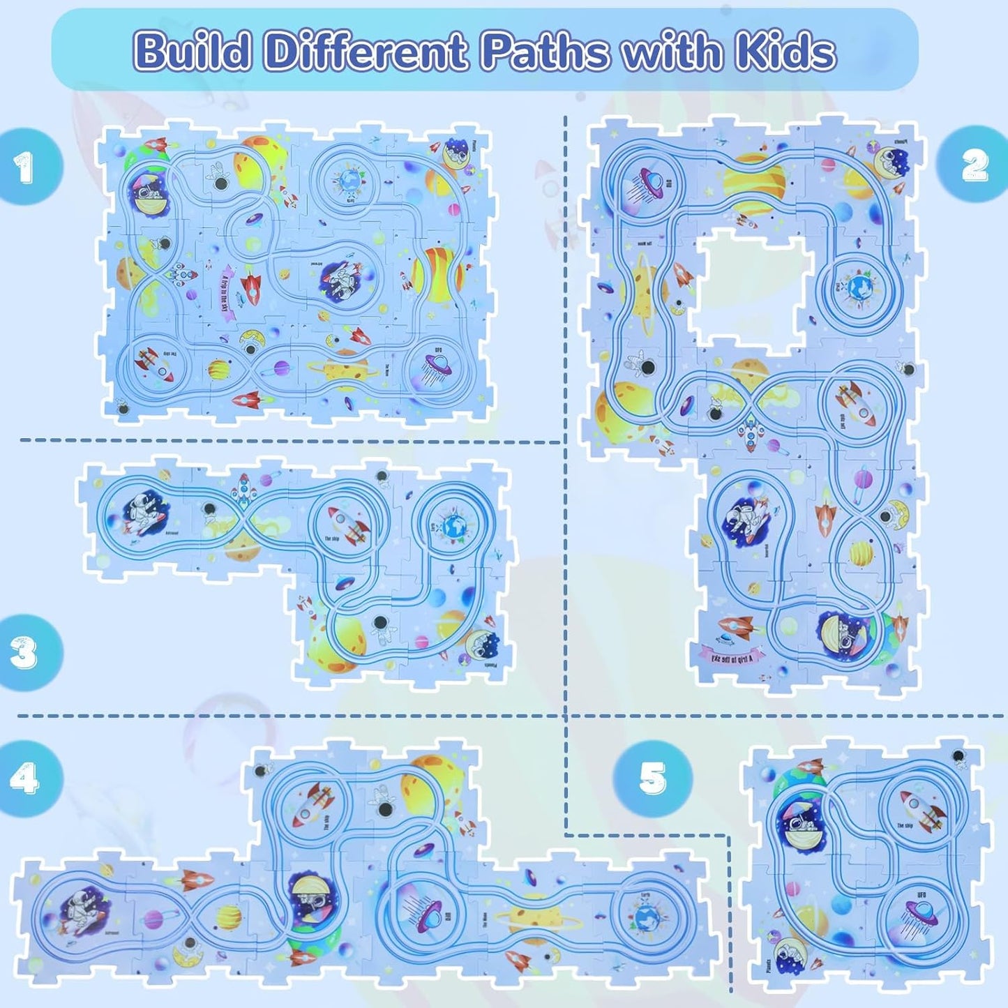 Plastic Floor Puzzles for Kids Ages 3-5, Puzzle Track Car Play Set, Educational Montessori Toys for 3 4 5 6 Year Old Boys, 3 4 5 6 Year Old Boy Birthday Gift, Boy Toys Age 3