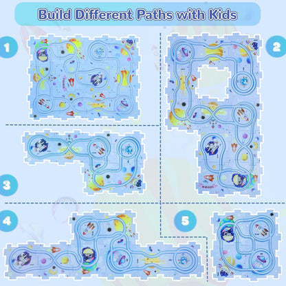 Plastic Floor Puzzles for Kids Ages 3-5, Puzzle Track Car Play Set, Educational Montessori Toys for 3 4 5 6 Year Old Boys, 3 4 5 6 Year Old Boy Birthday Gift, Boy Toys Age 3