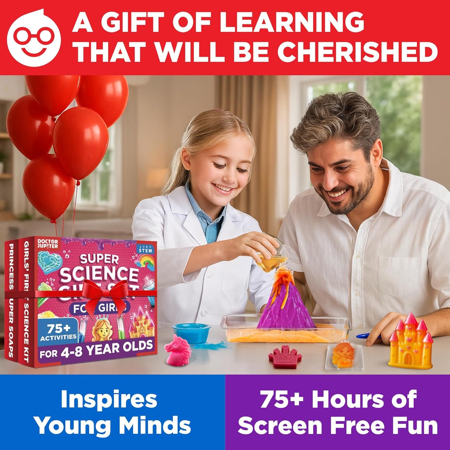 Doctor Jupiter Preschool Science Kit for Kids Ages 3-5 | Toddler Learning Activities, Birthday Gift Ideas for 3-4-5 Year Old Girls | Learning & Educational Toy STEM Kit with 100+ Experiments