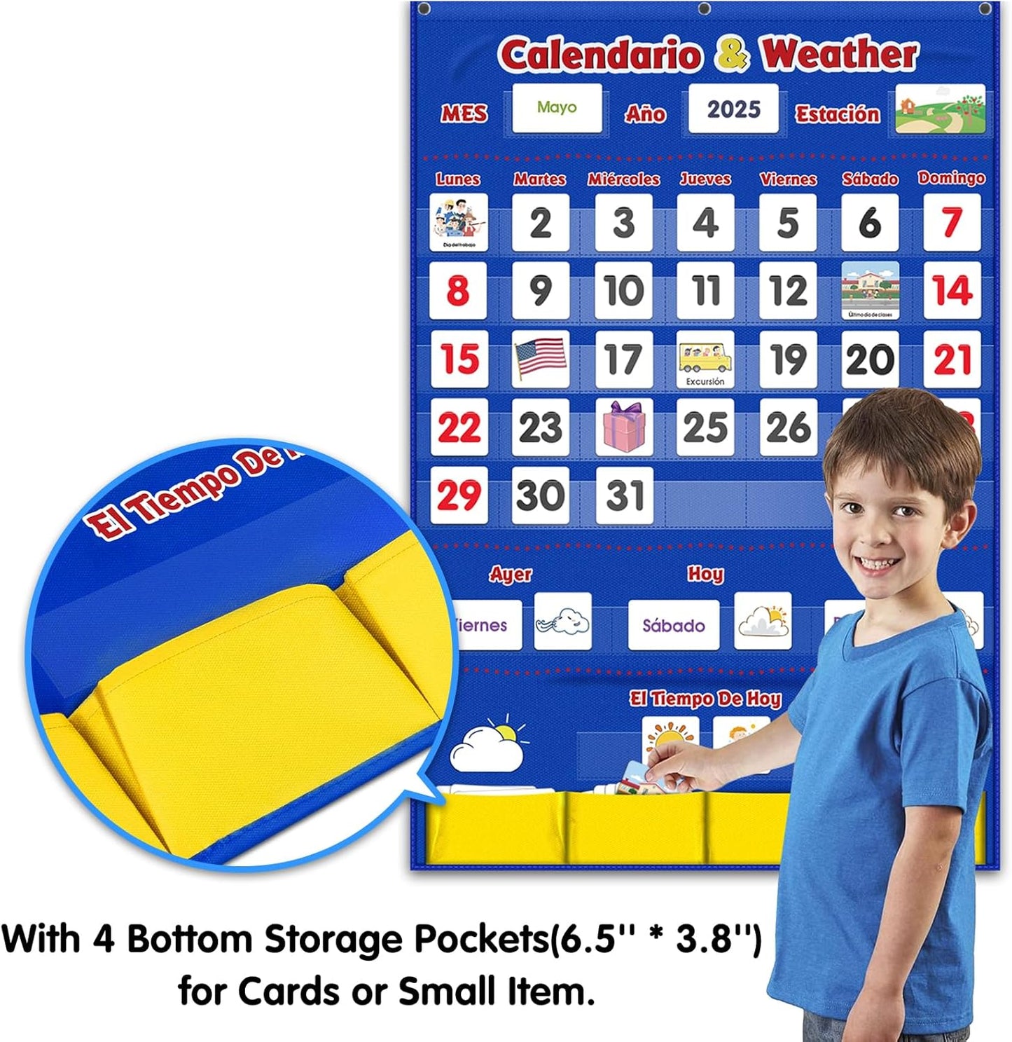 Godery Calendar and Weather Pocket Chart, Classroom Organized Chart, 149 Pieces