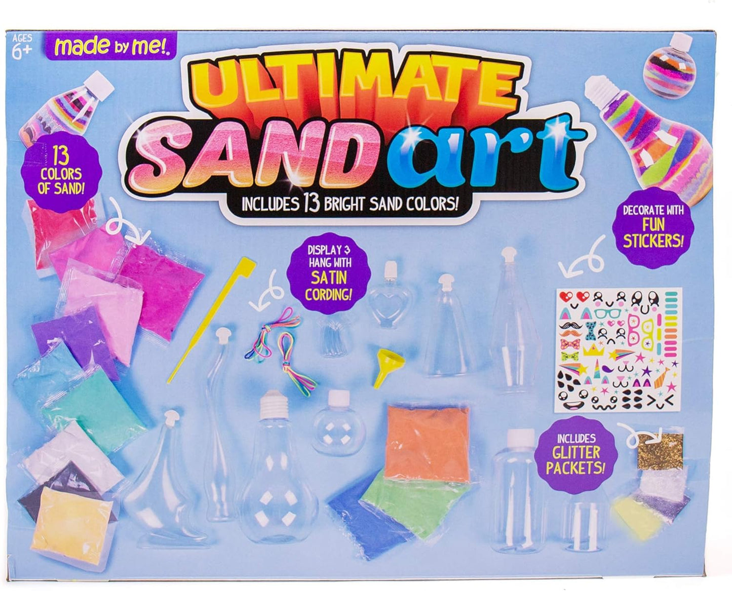 Made By Me Create Your Own Underwater Sand Art, Includes 6 Ocean-Themed Bottles, 8 Sand Colors, Glitter, & Funnel, Great Staycation or Group Activity, Party Idea, DIY Sand Art For Kids Ages 6, 7, 8, 9