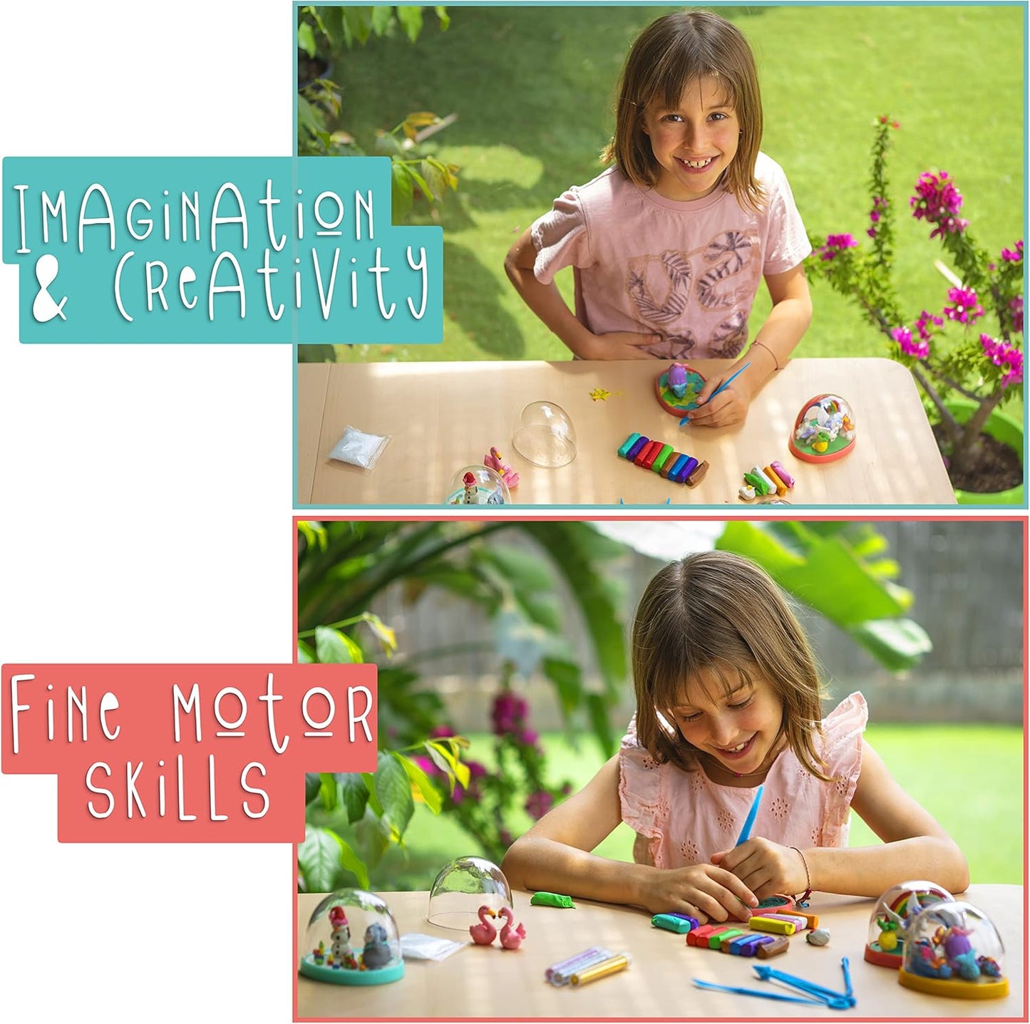 Kipipol Make Your Own Holiday Water Globe Kit – 3X DIY Snow Globe Making Kit w/ 3 Figures, 10 Packs of Modeling Clay for Sculpting, Crafts for Girls Ages 4-6, Arts and Crafts for Kids Ages 4-6-8-12