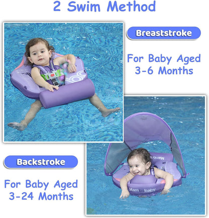 Baby Pool Float with UPF50+ 3D Adjustable Canopy, Add Tail Mambobaby Float Non Inflatable Infant Floats for Pool, Cartoon Narwhal Baby Floats (NPink with Canopy-U05NPCTLUROHML01U05)
