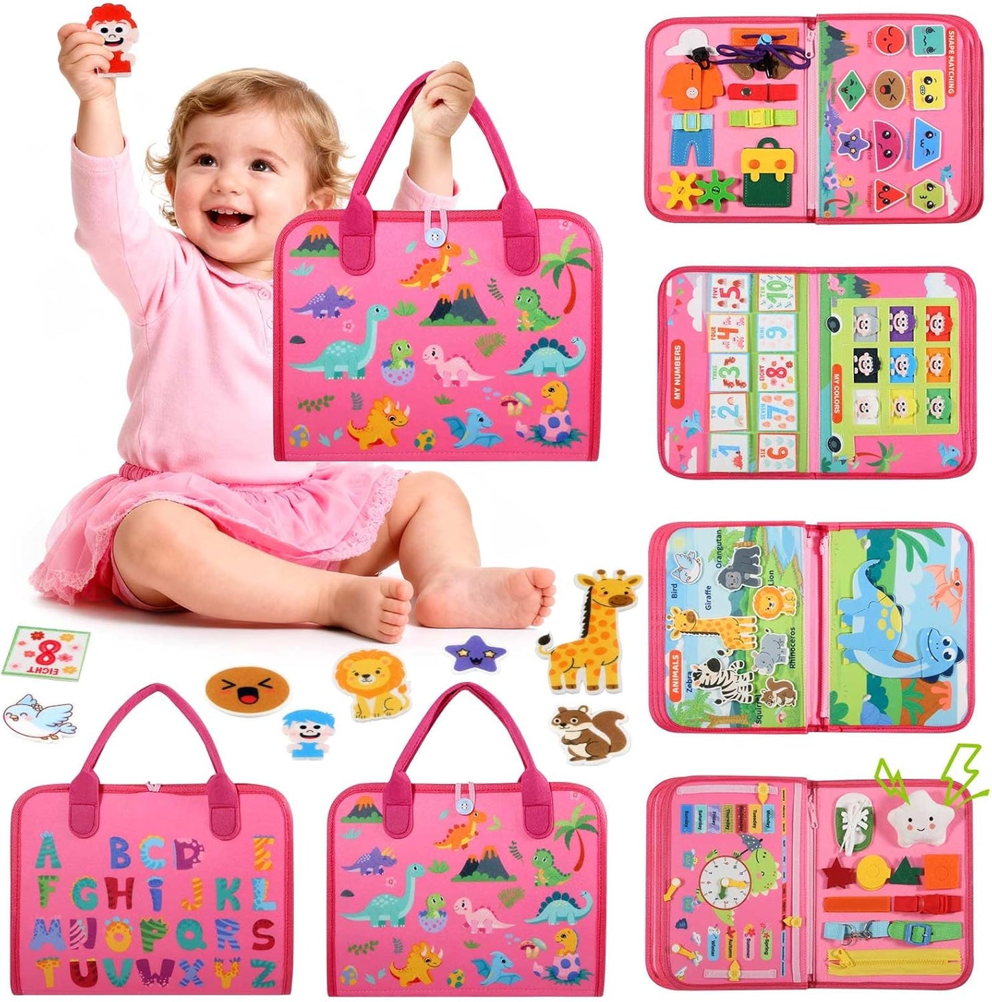 GOLIYEAN Toddler Busy Board - Montessori Toys for Toddler Boy Girl Birthday Gifts, Educational Learning Sensory Busy Book for Toddlers, Quiet Activity Books for Toddlers, Travel Toys for Airplane Car