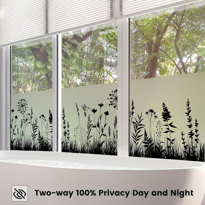 DKTIE Window Privacy Film Flowers Pure White Pattern Stained Glass Window Film Decorative Frosted Glass Window Film Sun Blocking Heat Control Static Cling (A274, 17.5" x 78.7")