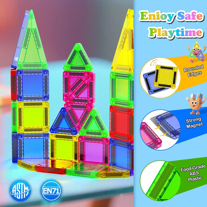 Mini Magnetic Tiles, 40 PCS Travel Magnetic Tiles with Tin, Micro Magnet Travel Toy Portable for Kids Age 3+, STEM Educational Building Set Construction Toys, Boys Girls Toddlers Birthday Gifts