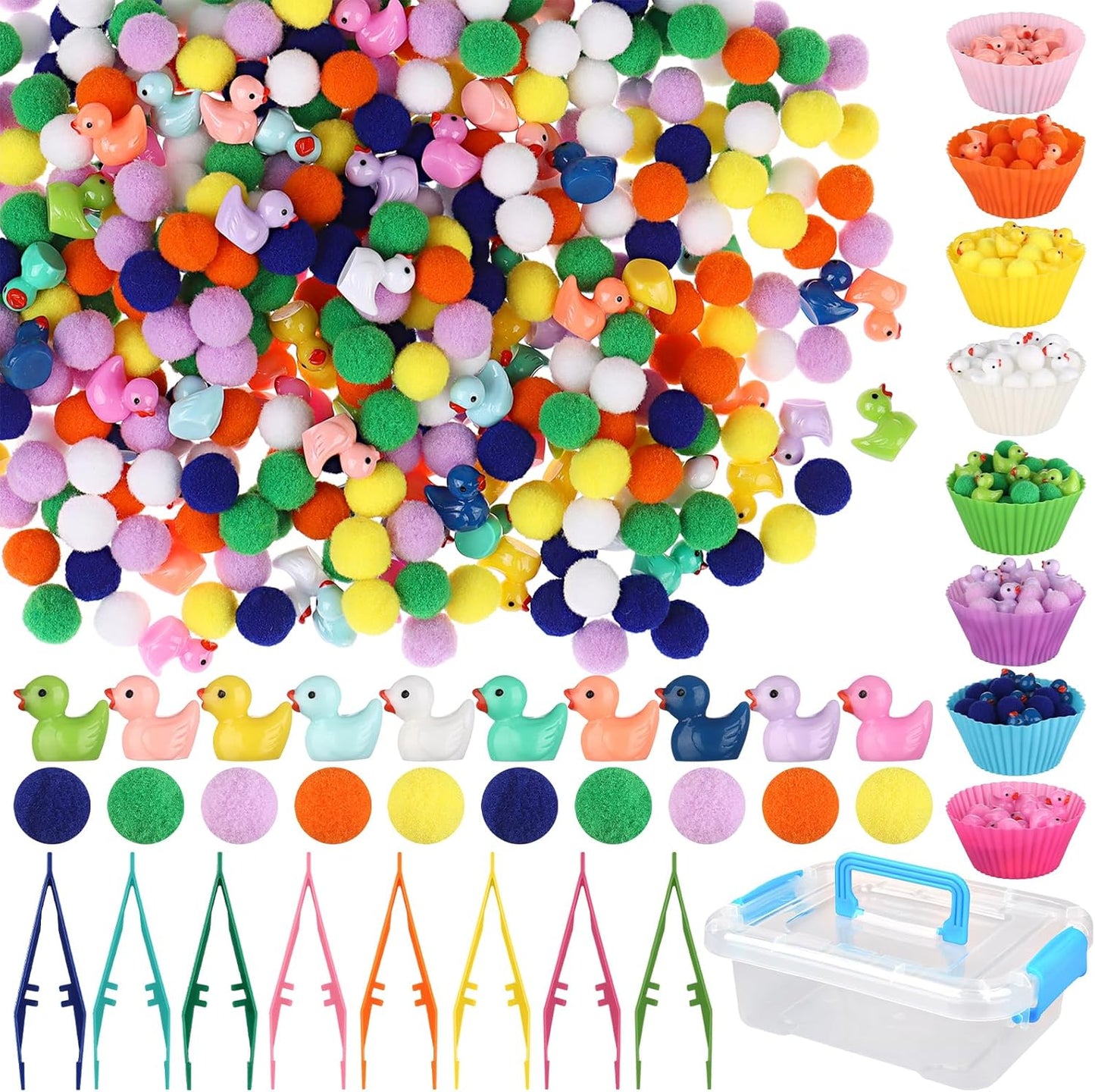 286Pcs Letters and Numbers Sensory Bin Filler Fine Motor Toys Counting Sorting 200 Felt Pompoms 76 Magnetic Letters Numbers 4 Tweezers 5 Silicone Plates 1 Storage Box for Counting Sorting DIY Crafts