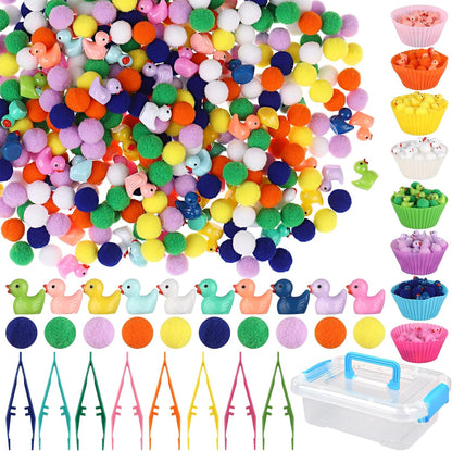 286Pcs Letters and Numbers Sensory Bin Filler Fine Motor Toys Counting Sorting 200 Felt Pompoms 76 Magnetic Letters Numbers 4 Tweezers 5 Silicone Plates 1 Storage Box for Counting Sorting DIY Crafts
