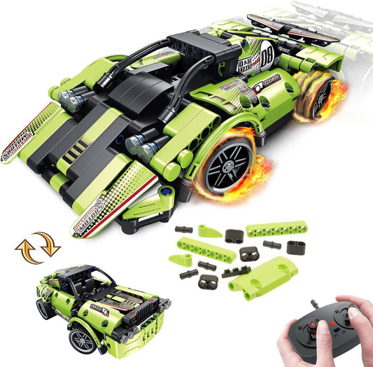 GAMZOO RC Toy Best Birthday Gifts for Age 6 7 8 9 10 11 12 Years Old Kids Boys Girls 2 in 1 Remote Control Racing Car Building Blocks 351 Pcs DIY Building Kits Engineering Construction Toy