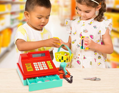 Battat – Interactive Kids Cash Register with Scanner & Sounds – 26 Pieces Pretend Play Shopping Set with Light – Up Scanner, Play Money & Card – Educational Toy for Learning & Fun – 3+ Years