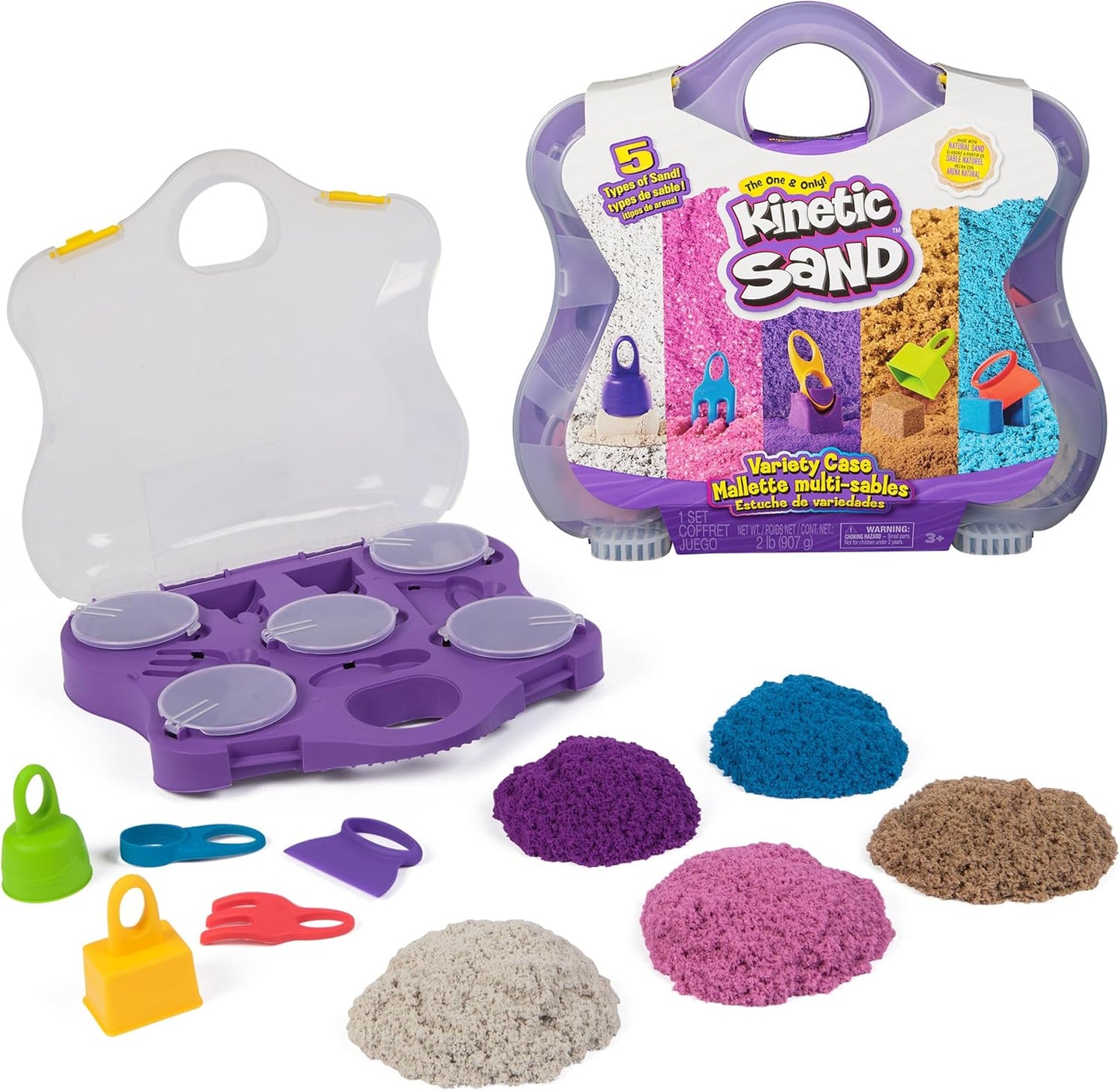 Kinetic Sand, Mermaid Palace Playset with 2.06lbs Play Sand (Neon Purple, Shimmer Teal & Beach), Tools & Folding Sandbox, Sensory Toys for Kids